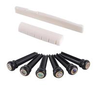 szzijia 6pcs 4.0mm Abalone Shell + Brass Ring on the head,Ebony Wood Bridge Pins + Natural Bovine Bone Nut & Saddle for Better Tone & Sustain, Fits Most Acoustic Guitars