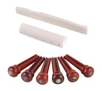 szzijia 6pcs Abalone Dot Inlay on the head Cocobolo Wood Bridge Pins + Natural Bovine Bone Nut & Saddle for Better Tone & Sustain, Fits Most Acoustic Guitars