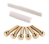 szzijia 6pcs Brass Bridge Pins + Natural Bovine Bone Nut & Saddle for Better Tone & Sustain, Fits Most Acoustic Guitars
