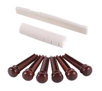 szzijia 6pcs Cocobolo Wood Guitar Bridge Pins + Natural Bovine Bone Nut & Saddle for Better Tone & Sustain, Fits Most Acoustic Guitars