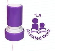 T.A. Assisted Work Teacher Stamp. Self-Inking, 22mm, Reinkable, Quality Stamper for Marking and Praise. Purple Ink*