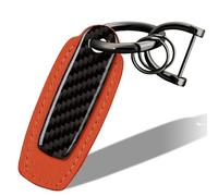 T-arbon Car Key Fob, Genuine Leather Keyring for Car Keys, Keychain with Anti-Lost D-Ring, Car Key Accessories for Men and Women, Orange