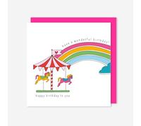t’art designs - Birthday Cards for Kids - Carousel with Horses - Have a Wonderful Birthday - Birthday Card with Bright Pink Envelope - Printed in the UK - 150mm x 150mm