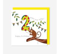 t’art designs - Birthday Cards for Kids - Cheeky Monkey - Two Years Old Today! Childrens Birthday Card with Bright Yellow Envelope - Printed in the UK - 150mm x 150mm