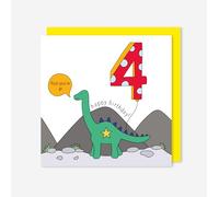 t’art designs - Birthday Cards for Kids - Dinosaur Theme - Roar you're 4! Childrens Birthday Card with Bright Yellow Envelope - Printed in the UK - 150mm x 150mm