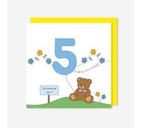 t’art designs - Birthday Cards for Kids - Teddy - Did Someone Say 5? Happy Birthday Childrens Birthday Card with Bright Yellow Envelope - Printed in the UK - 150mm x 150mm