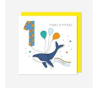 t’art designs - Birthday Cards for Kids - Whale Theme - 1 Today! Childrens Birthday Card with Bright Yellow Envelope - Printed in the UK - 150mm x 150mm