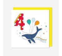 t’art designs - Birthday Cards for Kids - Whale Theme - 4 Today! Childrens Birthday Card with Bright Yellow Envelope - Printed in the UK - 150mm x 150mm