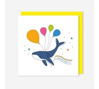 t’art designs - Birthday Cards for Kids - Whale Theme - Party Time! Childrens Birthday Card with Bright Yellow Envelope - Printed in the UK - 150mm x 150mm