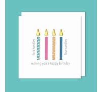t’art designs - Fork Handles - Four Candles Birthday Card with White Envelope - Printed in the UK - 150mm x 150mm
