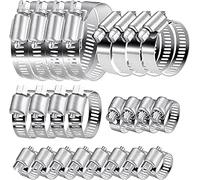 T&B® 24Pcs Hose Clips, Adjustable Ideal 18mm to 27mm Hose Clamps, 304 Stainless Steel Pipe Clamps, Jubilee Clips Assorted Set for Garden, Pool, Pipe Tube18/20/23/25/27mm
