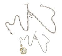 T Bar Pocket Watch Chain, Antique Style Pocket Watch Chain Double Albert Chain Pocket Watch Albert Chain 44cm Classic Pocket Watch Curb Link Key Chain Vintage Metal Pocket Watch Chain(Silver)