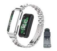 T-BLUER Compatible for Huawei Band 9/8/7 Strap,Stainless Steel Metal Replacement Band Bracelet with Metal Frame for Huawei Band 7/8/9 Woman Man Silver