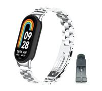 T-BLUER Compatible for Xiaomi Mi Smart Band 8 Strap,Mi Band 8 Stainless Steel Metal Replacement Band Bracelet Wristband Accessories for Xiaomi Smart Band 8 Silver
