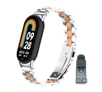 T-BLUER Compatible for Xiaomi Mi Smart Band 8 Strap,Mi Band 8 Stainless Steel Metal Replacement Band Bracelet Wristband Accessories for Xiaomi Smart Band 8 Silver Rose Gold
