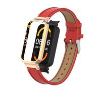 T-BLUER Compatible with Xiaomi Redmi Smart Band Pro Strap,Redmi Smart Band Pro Leather Replacement Bracelet Band Wristband Accessories with Metal Frame for Xiaomi Redmi Smart Band Pro,Red