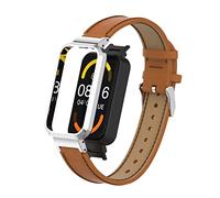 T-BLUER Compatible with Xiaomi Redmi Smart Band Pro Strap,Redmi Smart Band Pro Leather Replacement Bracelet Band Wristband Accessories with Metal Frame for Xiaomi Redmi Smart Band Pro,Brown