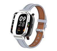 T-BLUER Compatible with Xiaomi Redmi Watch 3 Strap,Leather Replacement Bracelet Band Wristband Accessories with Metal Frame for Redmi Watch 3 Grey
