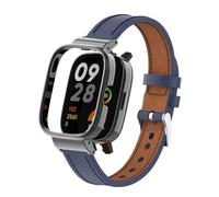 T-BLUER Compatible with Xiaomi Redmi Watch 3 Strap,Leather Replacement Bracelet Band Wristband Accessories with Metal Frame for Redmi Watch 3 Blue