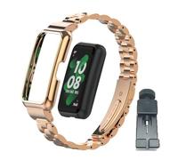 T-BLUER Stainless Steel Watch Band, Compatible for Huawei Band 9/8/7, Metal Replacement Bracelet with Metal Frame, Rose Gold, 16.0mm, Unisex-Adults