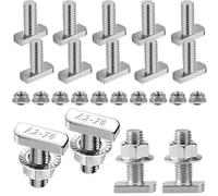 T Bolt Set M8x20mm T Slot Drop-in Bolt Hammer Head Bolts T Shape Stud Sliding Screw with 10 Pcs Hexagon Flange Nuts for Aluminum Extrusion Profile Photovoltaic Solar Mounting