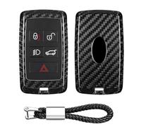 T-carbon Car Key Fob Cover Compatible with Land Rover with KeyChain Carbon Fiber Key Fob Protector Fit for Land Rover Discovery Defender LR2 LR4 Range Rover Sport Evoque Velar Vogue Jaguar Key 2018-24