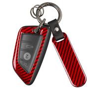 T-carbon Key Fob Cover Compatible with BMW Glass Fiber Key Shell Cover Compatible with BMW 2 3 4 5 6 6GT 7 8 Series,X1 X2 X3 X4 X5 X6 X7 M3 M4 M5 M8 X3M X4M X5M iX3 Z4 2014-24,Glossy Red Keychain