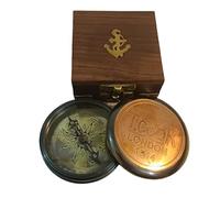 T.Cook London 1914 Vintage Style Brass Compass with Wooden Box, Nautical Anchor Design