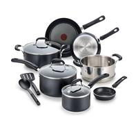 T-fal Experience Nonstick Cookware Set 12 Piece, Induction, Oven Broiler Safe 350F, Kitchen Cooking Set w/Fry Pans, Saucepan, Stockpot, Kitchen Utensils, Pots and Pans, Dishwasher Safe, Black