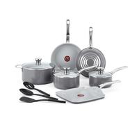 T-fal Fresh Gourmet Recycled Ceramic Non Stick Cookware Set 12 Piece, Oven Broiler Safe 500F, Lid Safe 350F, Kitchen Cooking Set W/Fry Pans, Saucepans, Dutch Oven, Utensils, Pots and Pans Set, Grey