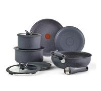 T-fal Ingenio Essentials Cookware Set with Detachable/Removable Handle 11 Piece, Granite Titanium Non Stick, Oven Broiler Safe 500F, Stackable, Pots and Pans Set, Frying Pans, Dishwasher Safe, Gray