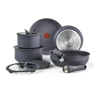 T-fal Ingenio Essentials Cookware Set with Detachable/Removable Handle 11 Piece, Granite Titanium Non Stick, Induction, Oven Broiler Safe 500F, Stackable, Pots and Pans Set, RV Camping, Fry Pans Gray