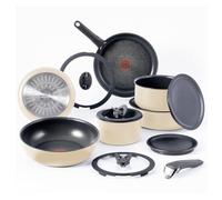 T-fal Ingenio Expertise Non Stick Cookware Set 14 Piece, Induction, Oven Broiler Safe 500F, Stackable Cookware, Pots and Pans, RV, Camping, Fry Pans, Dishwasher Safe, Detachable Handle, French Vanilla