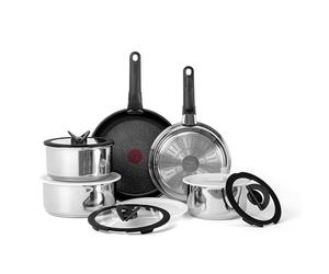 T-fal Ingenio Expertise Stainless Steel Cookware Set 13 Piece, Induction, Stackable Cookware, Pots and Pans Set, RV, Camping, Kitchen Fry Pans, Dishwasher Safe, Detachable/Removable Handle, Silver