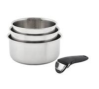 T-fal Ingenio Expertise Stainless Steel Cookware Set 4 Piece, Induction, Oven Safe, Stackable Cookware, Pots and Pans, RV, Camping, Frying Pans, Dishwasher Safe, Detachable/Removable Handle, Silver