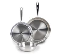 T-fal Pro Tri-Ply Stainless Steel Cookware Set 3 Piece, Induction Compatible, Oven Safe 500F, Fast & Even Heat, Professional Quality & Durability, Pots & Pans Set, Fry Pan Set, Dishwasher Safe, Silver