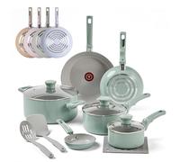 T-fal Refresh Ceramic, Ceramic Non Stick Cookware Set 12 Piece, Oven Broiler Safe 350F, Cookware, Kitchen Cooking Set w/Fry Pans, Saucepans & Kitchen Utensils, Pots and Pans Set Non Stick, Mint Green