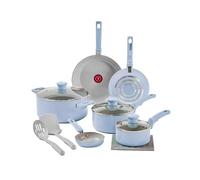 T-fal Refresh Ceramic, Ceramic Non Stick Cookware Set 12 Piece, Oven Broiler Safe 350F, Kitchen Cooking Set w/Egg Pan, Frying Pans, Saucepans, Dutch Oven, Lids, Tools, Pots and Pans Set Nonstick Blue