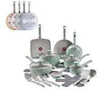 T-fal Refresh Ceramic, Ceramic Non Stick Cookware Set 20 Piece, Oven Broiler Safe 350F, Kitchen Set w/Egg Pan, Fry Pans, Saucepans, Griddle, Sautepan, Dutch Oven & Utensils, Pots, Pans, Mint Green