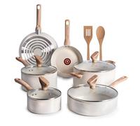 T-FAL Revive Ceramic Nonstick Cookware Set, Oven Safe Up to 350ºF, 12-Piece, Includes Stockpot, Saucepan, Skillet, Frying Pans, Utensils, Ceramic Pots and Pans Set, Beige Granite
