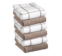 T-fal Solid & Checked Parquet Kitchen Towels: Highly Absorbent, Super Soft Long Lasting - 100% Cotton, 16"x26" Dish Towels for Cleaning & Drying Dishes, Pans, Glassware, Countertops, 6-Pack, Sand