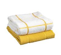 T-Fal Textiles 2-Pack Solid & Check Parquet Design 100-Percent Cotton Kitchen Dish Towel, Lemon, Solid/Check-2 Pack