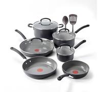 T-Fal Ultimate Hard Anodized 12-Piece Ceramic Nonstick Cookware Set, Oven Safe Up to 400°F, Ceramic Pots and Pans Set, Frying Pans, Saucepan, Stockpot, Cooking Utensils, Grey