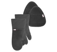 T-fal Waffle Oven Mitt & Pot Holder Set - Heat-Resistant Silicone Grip - 4-Pack, Charcoal