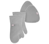 T-fal Waffle Oven Mitt & Pot Holder Set - Heat-Resistant Silicone Grip - 4-Pack, Gray