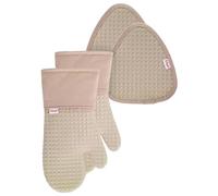 T-fal Waffle Oven Mitt & Pot Holder Set - Heat-Resistant Silicone Grip - 4-Pack, Sand