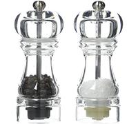 T&G Classic Capstan Clear Acrylic Pepper and Salt Mill Set with Satin Finish Knobs, 14.5 cm, 12671