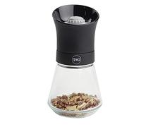T&G CrushGrind Spice Mill with Removable Glass Base, 12.5 cm, Black, Herbs Spices Seeds Chilli Flakes/Manual Grinder