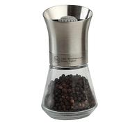 T&G CrushGrind Tip Top Pepper / Peppercorn Mill with Glass Base, 12.5cm, Stainless Steel / Gourmet Fully Adjustable Ceramic Manual Grinder / Shaker / Coarse & Fine / Easy Fill