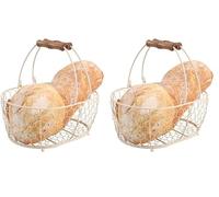 T&G Provence Wireware Medium Oval Basket with Aged Wooden Handles, Cream, 29.5 x 21.5 x 12.7 cm (Pack of 2)